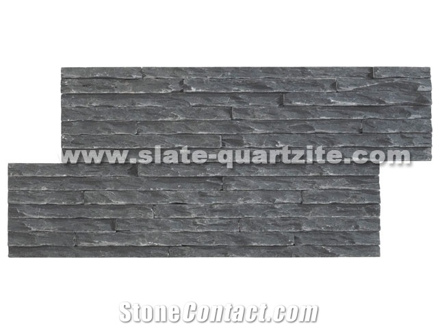 35*18 Blakc Slate Tight Strip Slate Split Face Wall Stone Cladding, Cultured Stone, Stone Veneer, Ledge Stone, Cultured Stone Veneer, Thin Ledge Stacked Stone Veneer