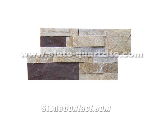 35*18 P014 Slate with Red Sandstone Tight Strip Slate Split Face Wall Stone Cladding, Cultured Stone, Stone Veneer, Ledge Stone, Cultured Stone Veneer, Thin Ledge Stacked Stone Veneer