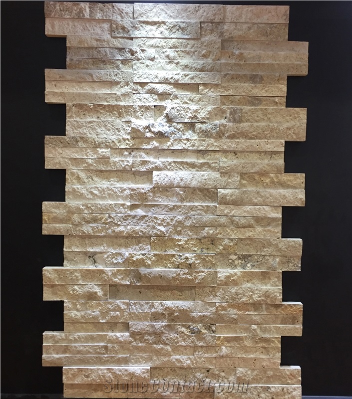 Beige Travertine Cultured Stone Veneer Z Shape, Cultured Stone Wall Cladding, Ledger Stacked Stone Veneer, Thin Ledgestone Veneer