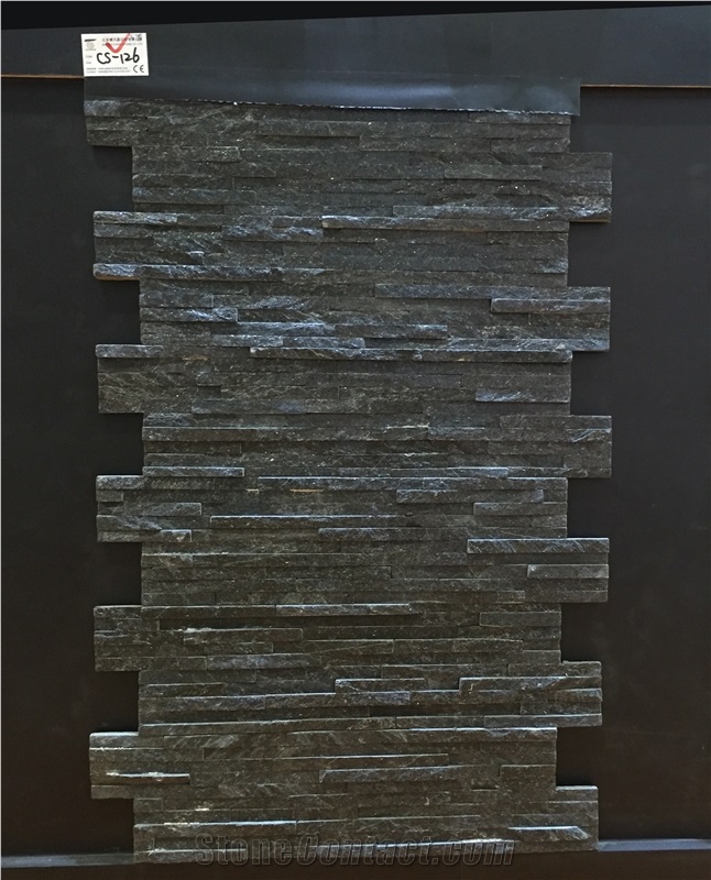 Black Quartzite Cultured Stone Veneer Z Shape, Cultured Stone Wall Cladding, Ledger Stacked Stone Veneer, Thin Ledgestone Veneer