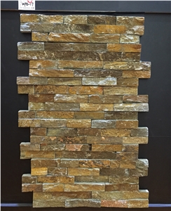 Gold Brown Color Quartzite Cultured Stone, Glued Wall Cladding, Stone Veneer Gold Brown Color Quartzite Cultured Stone, Glued Wall Cladding, Stone Veneer