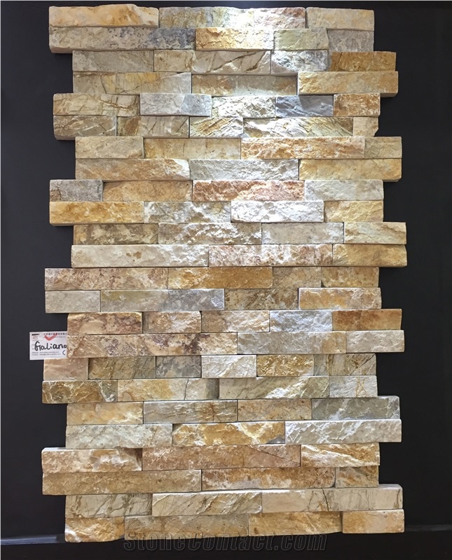 Gold Color Limestone Cultured Stone, Wall Cladding, Stone Veneer