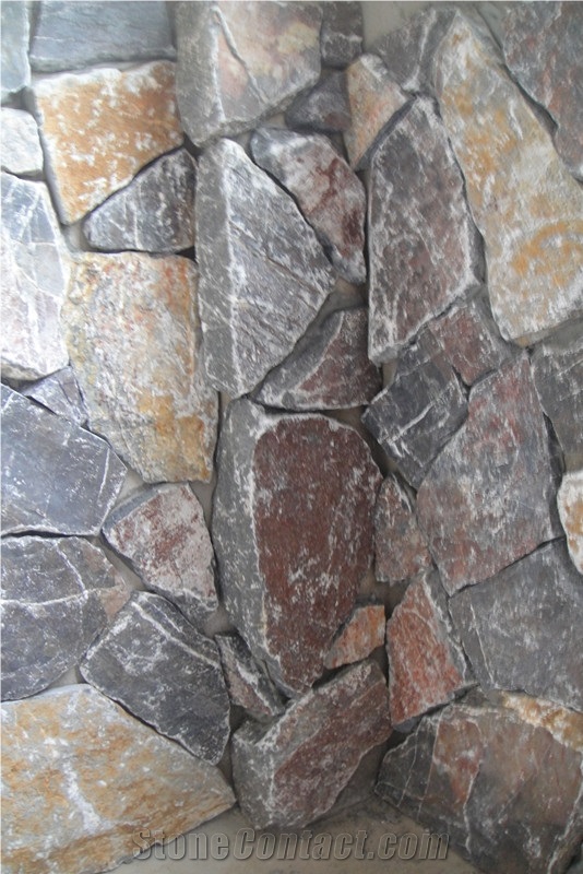 Muticolor Limestone Fieldstone, Stacked Wall Cladding, Stone Veneer