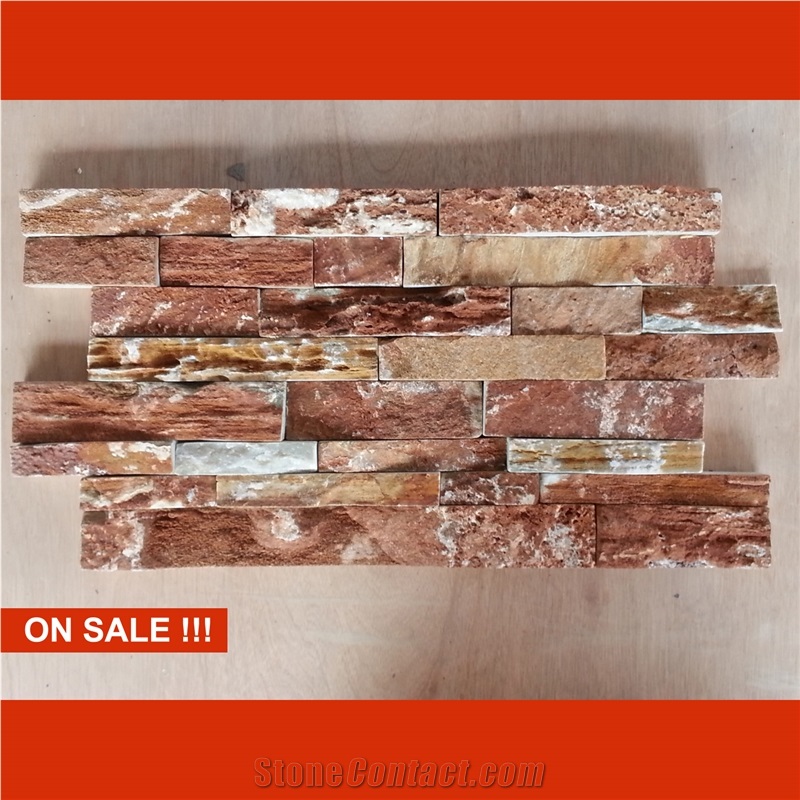 On Sale China Rusty Brown Slate Cultured Stone, Wall Cladding, Stacked Stone Veneer Clearance, Manufactured Stone Veneer
