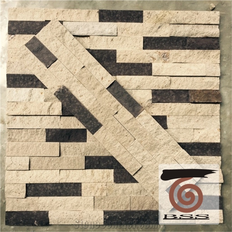 White Black Sandstone Rough Surface Wall Stone Cladding, Cultured Stone, Stone Veneer, Ledge Stone, Cultured Stone Veneer, Thin Ledge Stacked Stone Veneer