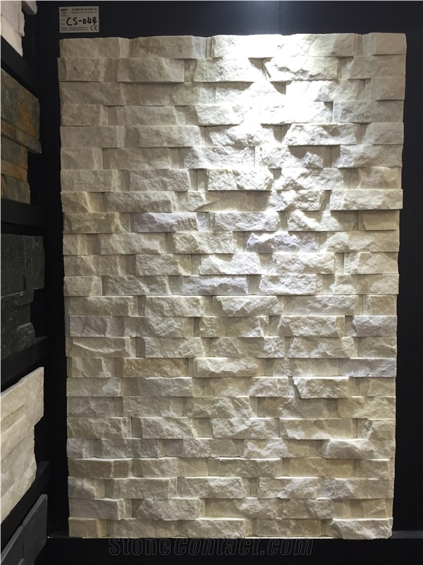 White Quartzite Wall Cladding , Cultured Stone Veneer Ledge Stone Walling Panel