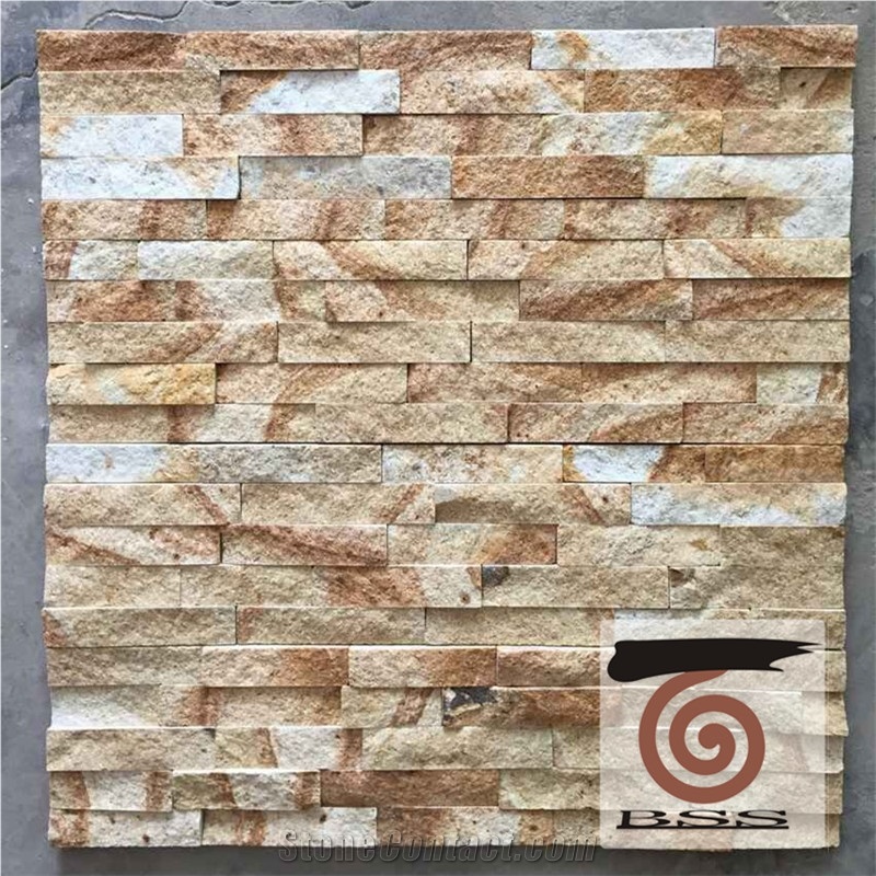 Yellow Beige Sandstone Wall Stone Cladding, Cultured Stone, Stone Veneer, Ledge Stone, Cultured Stone Veneer, Thin Ledger Stacked Stone Veneer