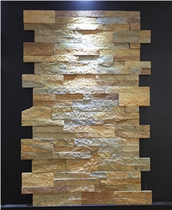 Yellow Brown Quartzite Cultured Stone Veneer, Cultured Stone Wall Cladding, Ledger Stacked Stone Veneer, Thin Ledgestone Veneer
