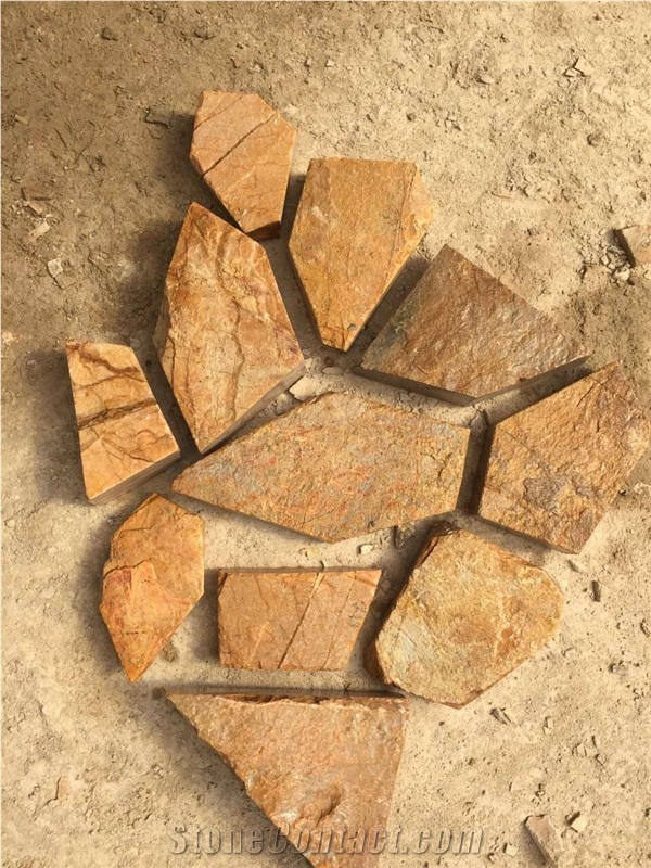 Gold Slate Paving, Irregular Paving Stone Slate, Gold Cultural Stone Paving, Slate Flagstone, Yellow Flagstone Slate