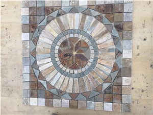 Irregular Slate Floor Medallions, Multicolor Slate Mosaic Medallions