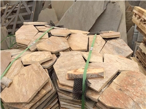 Slate Paving, Yellow Paver Stone, China Yellow Slate Paving, Yellow Floor Covering, China Yellow Slate Flagstone, Natural Slate Paving