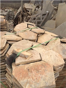 Slate Paving, Yellow Paver Stone, China Yellow Slate Paving, Yellow Floor Covering, China Yellow Slate Flagstone, Natural Slate Paving