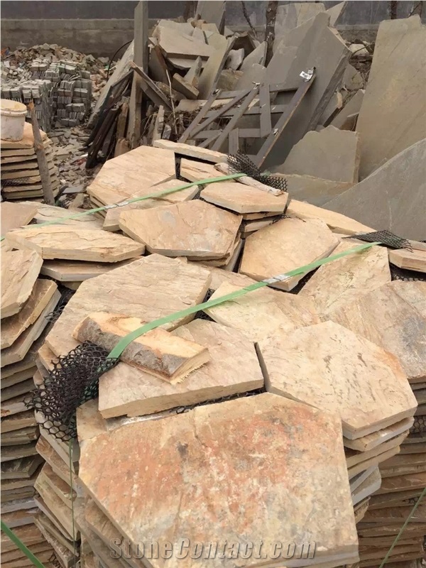 Yellow Slate Flagstone Paving, Special Cultural Stone Paving