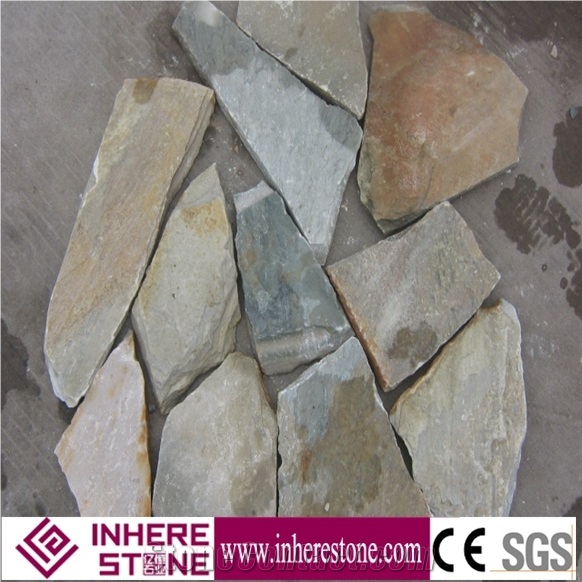 China Slate Flagstone, Yellow White Irregular Slate Flagstone, Flagstone Road Paving