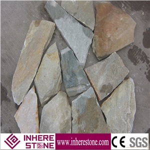 China Slate Flagstone, Yellow White Irregular Slate Flagstone, Flagstone Road Paving