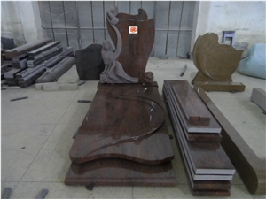 Romantica Red Monument with Angel and Dove Carved , France Tombstone & Western Memorial