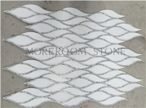 Chinese Cystal White Marble Laminated Marble Floor Mosaic Tile Luxury Designs Water-Drop Shape Mosaic Marble Tiles