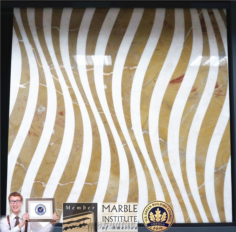 Eco-Friendly Amarillo Marble Laminate Flooring 12mm Waterproof, Marble Waterjet Medallions