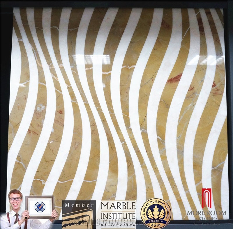 Eco-Friendly Amarillo Marble Laminate Flooring 12mm Waterproof, Marble Waterjet Medallions
