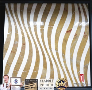 Eco-Friendly Amarillo Marble Laminate Flooring 12mm Waterproof, Marble Waterjet Medallions