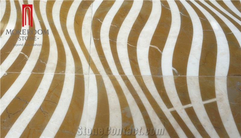 Eco-Friendly Amarillo Marble Laminate Flooring 12mm Waterproof, Marble Waterjet Medallions
