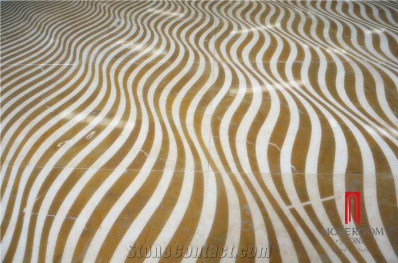 Eco-Friendly Amarillo Marble Laminate Flooring 12mm Waterproof, Marble Waterjet Medallions