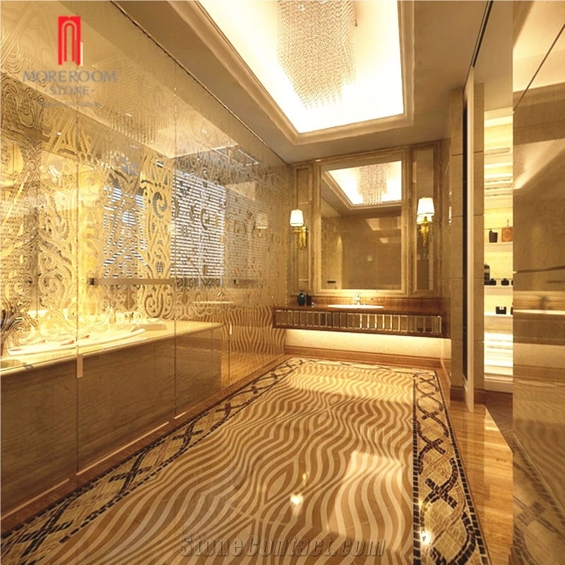 Eco-Friendly Amarillo Marble Laminate Flooring 12mm Waterproof, Marble Waterjet Medallions