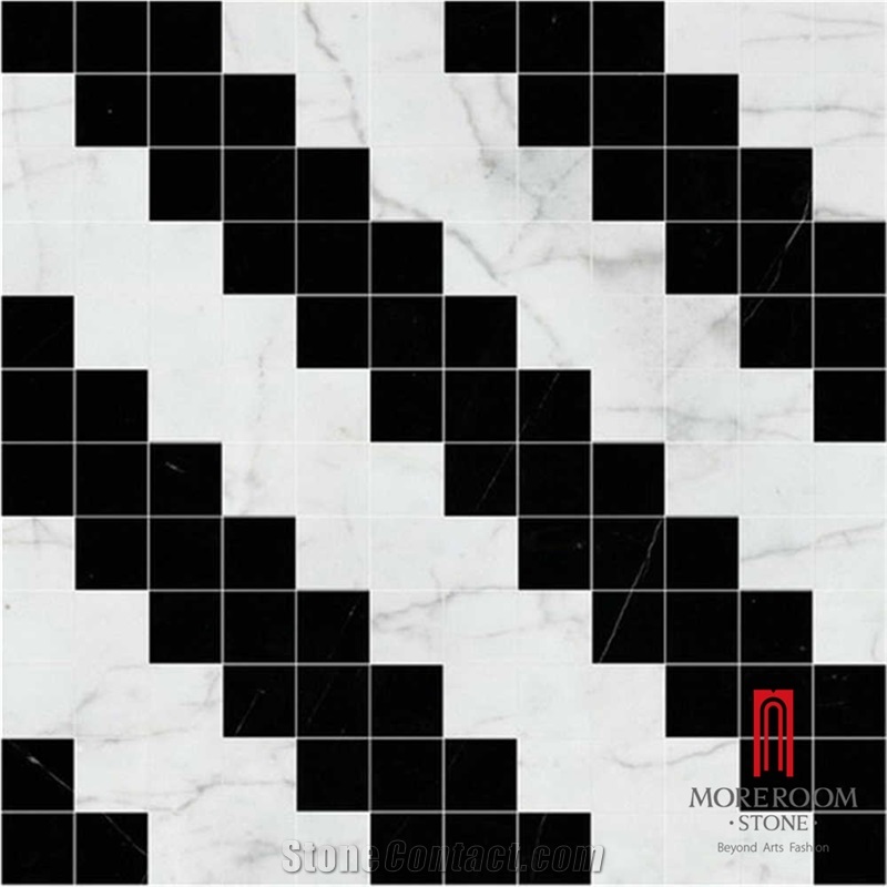Nero Margiua and Volakas Marble Stone Tile Decorative Mosaic Laminated Marble