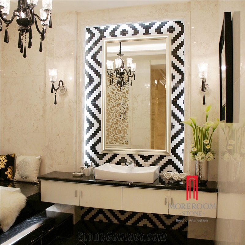 Nero Margiua and Volakas Marble Stone Tile Decorative Mosaic Laminated Marble