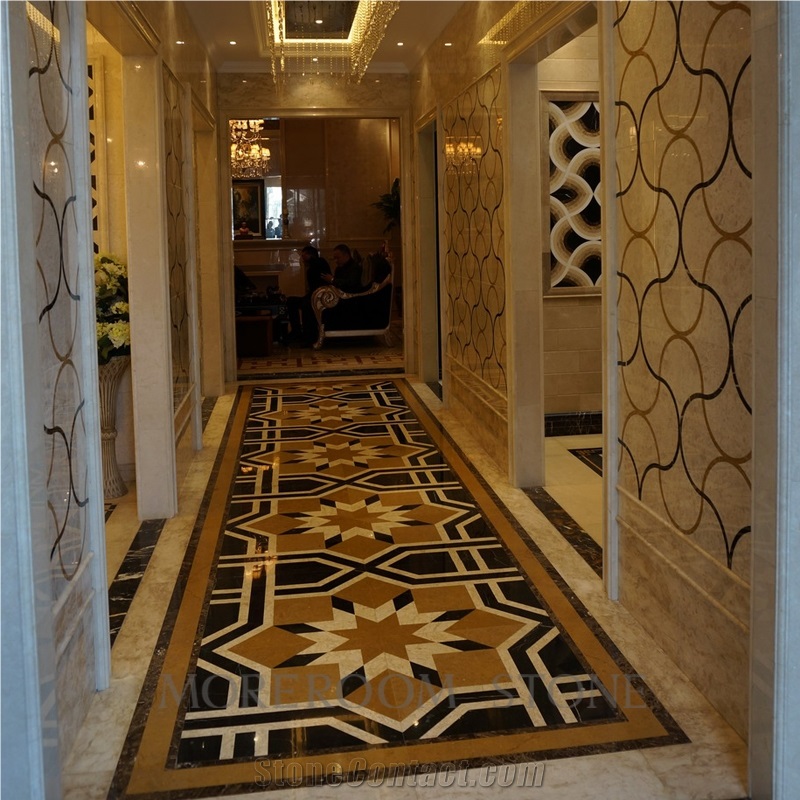 Spain Nero Marquina Mosaic Pattern Decorative Floor Tile Mosaic Floor Tile Marble Mosaic