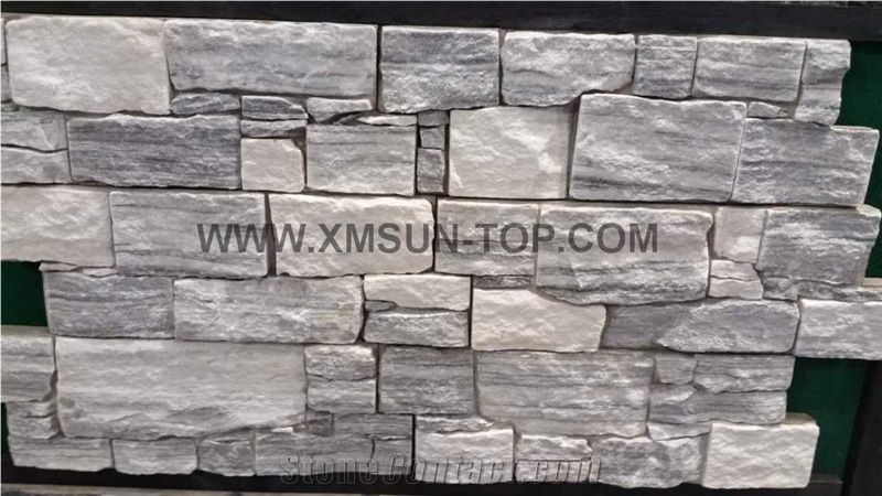 China Grey Quartzite Cultured Stone Veneers/Ledgestone Wall Cladding/ Quartzite Stacked Stone for Walling/Grey Cultured Stone Veneer/ Grey Cultured Stone Wall Panel/Quartzite Ledgestone Wall Tiles