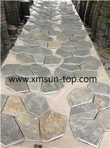 Cyan Rust Slate Tumbled Stepping Stone/Cyan Rusty Random Shape Stone/Circle Garden Stepping Pavers/Random Shape Flagstone/Cyan Green Stone Slate Round Step Paving/Exterior Step Stone