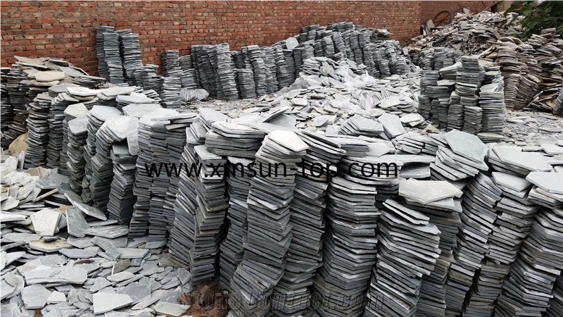 Cyan Slate Random Flagstone Net Paste/Natural Cyan Green Flagstone Flagmat/Irregular Flagstone Net for Walling/Garden Road Paving/Walkway Pavers