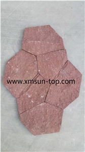 Red Sandstone Random Flagstone Net Paste/Irregular Flagstone Net for Walling/Garden Road Paving/Walkway Pavers