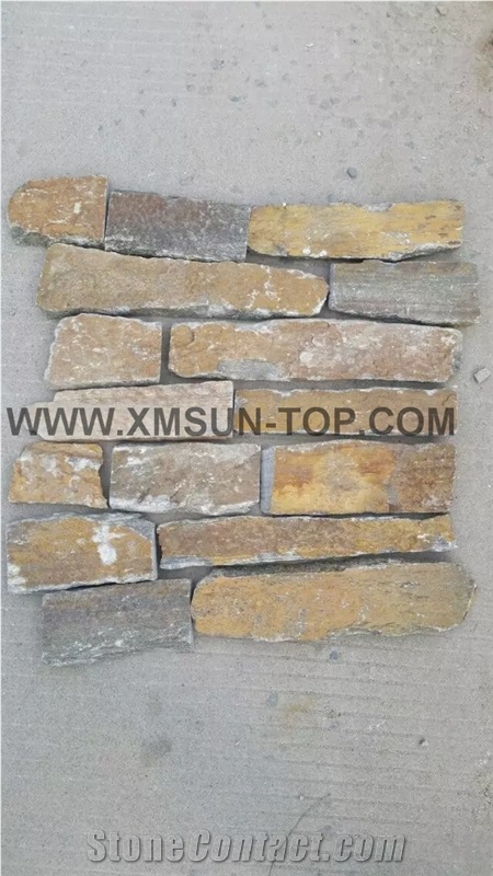 Rusty Culture Stone/ Yellow Slate/Golden Grain Slate/Rusty Slate/ Yellow Slate Cultured Stone/China Rust Slate Cultured Stone Corner/Rust Yellow Slate Corner Stone/Wall Cladding/Ledge Stone