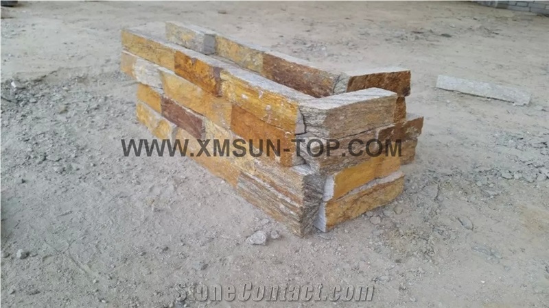 Rusty Culture Stone/ Yellow Slate/Golden Grain Slate/Rusty Slate/ Yellow Slate Cultured Stone/China Rust Slate Cultured Stone Corner/Rust Yellow Slate Corner Stone/Wall Cladding/Ledge Stone