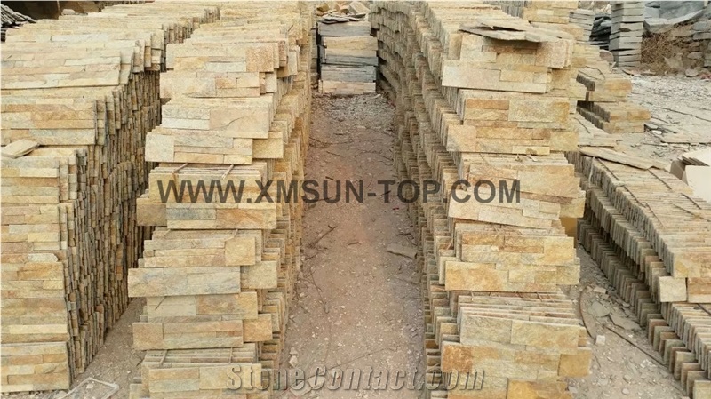 Rusty Culture Stone/ Yellow Slate/Golden Grain Slate/Rusty Slate/ Yellow Slate Cultured Stone/China Rust Slate Cultured Stone Corner/Rust Yellow Slate Corner Stone/Wall Cladding/Ledge Stone