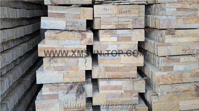 Rusty Culture Stone/ Yellow Slate/Golden Grain Slate/Rusty Slate/ Yellow Slate Cultured Stone/China Rust Slate Cultured Stone Corner/Rust Yellow Slate Corner Stone/Wall Cladding/Ledge Stone