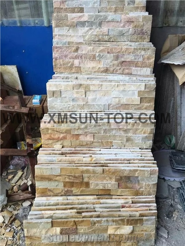 Rusty Culture Stone/ Yellow Slate/Golden Grain Slate/Rusty Slate/ Yellow Slate Cultured Stone/China Rust Slate Cultured Stone Corner/Rust Yellow Slate Corner Stone/Wall Cladding/Ledge Stone