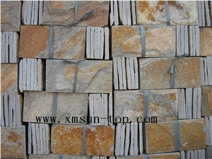 Rusty Yellow Mushroomed Stone/ Mushroom Wall Tiles/ Gold Slate Mushroomed Cladding /Sunset Gold Yellow Slate/Wall Covering & Cladding