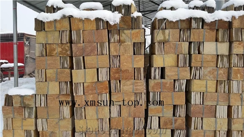 Rusty Yellow Mushroomed Stone/ Mushroom Wall Tiles/ Gold Slate Mushroomed Cladding /Sunset Gold Yellow Slate/Wall Covering & Cladding