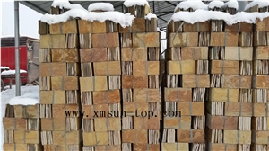 Rusty Yellow Mushroomed Stone/ Mushroom Wall Tiles/ Gold Slate Mushroomed Cladding /Sunset Gold Yellow Slate/Wall Covering & Cladding
