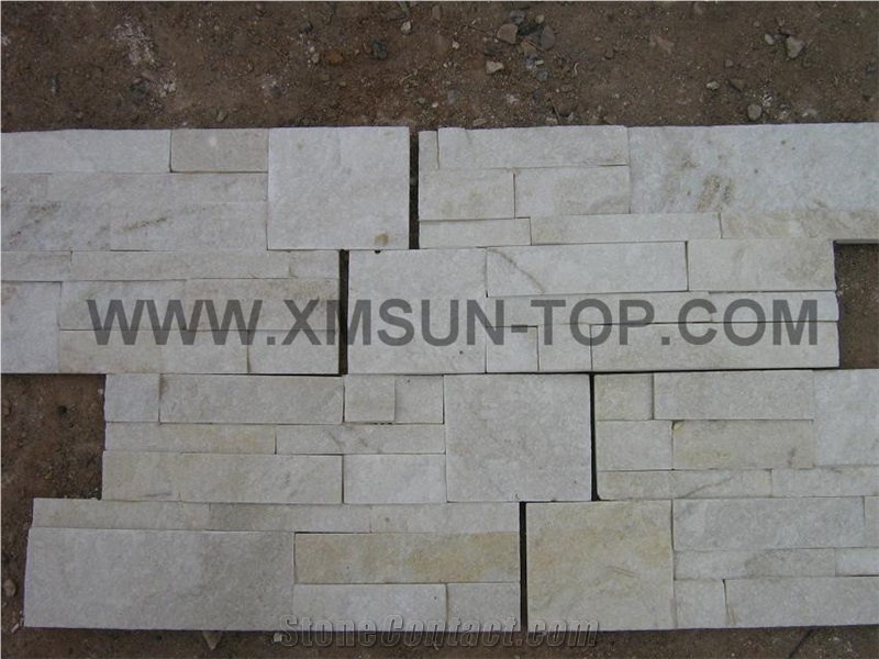 Snow White Quartzite Cultured Stone Veneer/ Wall Cladding/ Ledge Stacked Stone Veneer/Thin Ledge Stone Veneer/Ledgestone/Panel/Stack Stone/Decorative/ Shinning/ Interlocked
