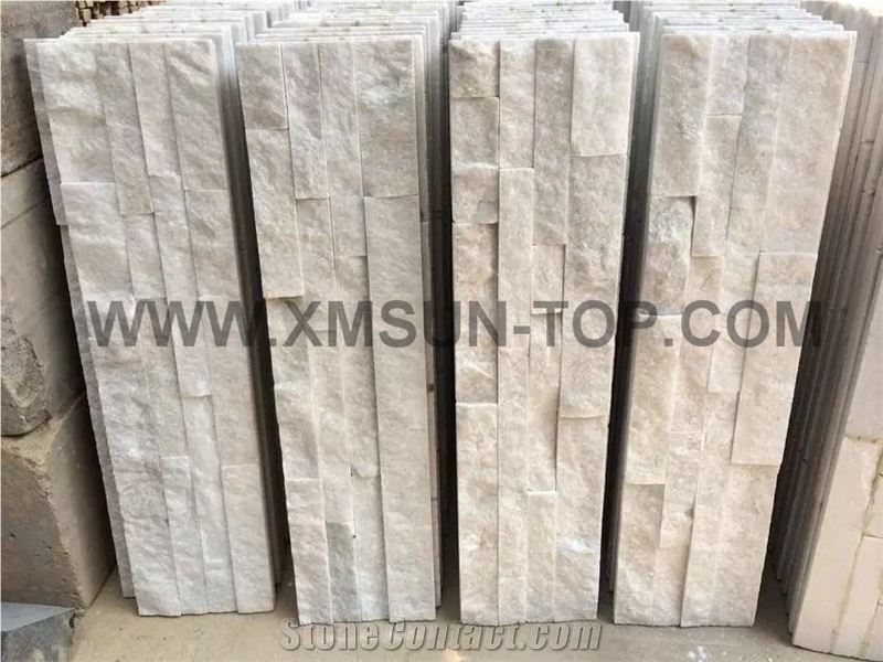 Snow White Quartzite Cultured Stone Veneer/ Wall Cladding/ Ledge Stacked Stone Veneer/Thin Ledge Stone Veneer/Ledgestone/Panel/Stack Stone/Decorative/ Shinning/ Interlocked