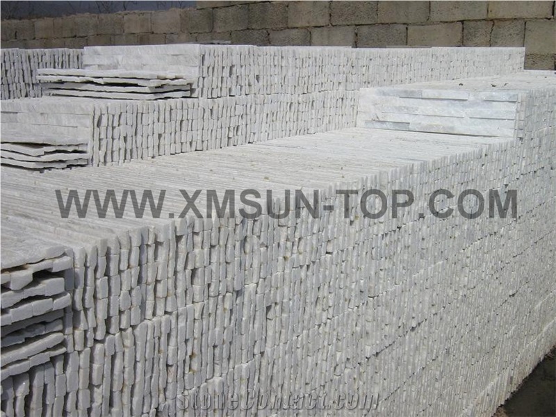 Snow White Quartzite Cultured Stone Veneer/ Wall Cladding/ Ledge Stacked Stone Veneer/Thin Ledge Stone Veneer/Ledgestone/Panel/Stack Stone/Decorative/ Shinning/ Interlocked