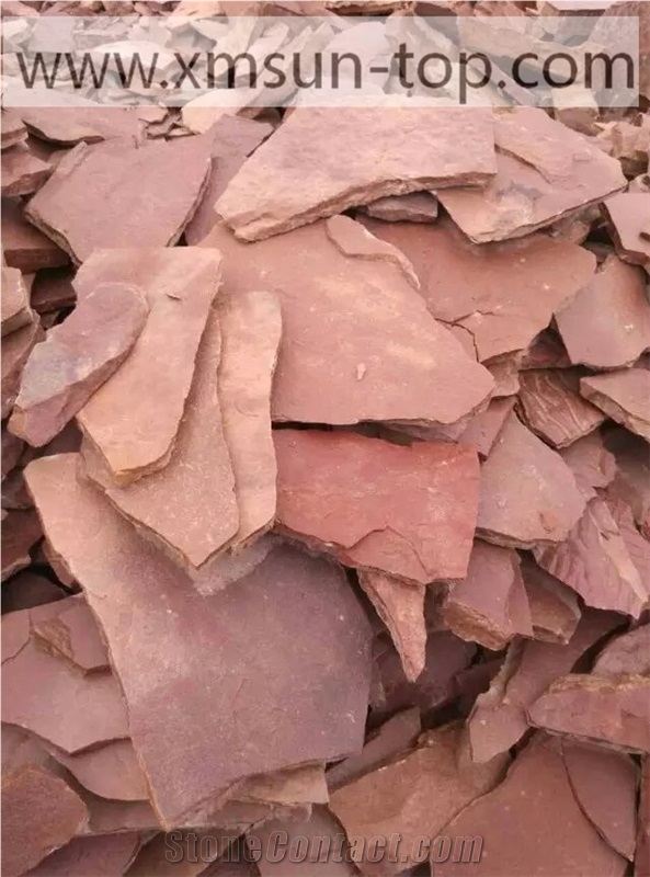 Sorghum Red Random Flagstone Pathway/ Sorghum Red Sandstone Stepping Stones/ Kaoliang Red China Flagstones Tiles/Natural Red Random Flagstone/Irregular Sandstone Flagstone for Paving/Wall/Courtyard