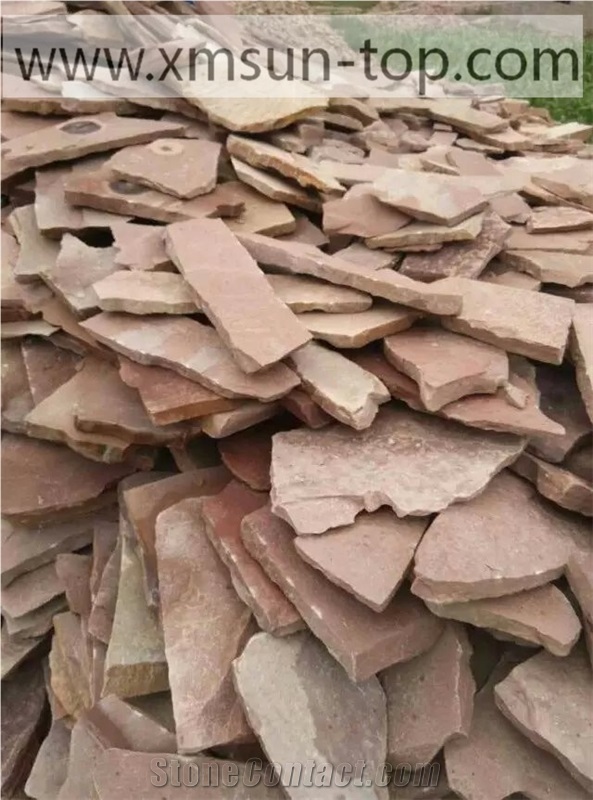Sorghum Red Random Flagstone Pathway/ Sorghum Red Sandstone Stepping Stones/ Kaoliang Red China Flagstones Tiles/Natural Red Random Flagstone/Irregular Sandstone Flagstone for Paving/Wall/Courtyard