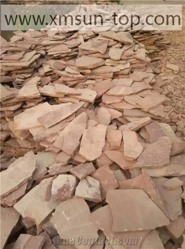 Sorghum Red Random Flagstone Pathway/ Sorghum Red Sandstone Stepping Stones/ Kaoliang Red China Flagstones Tiles/Natural Red Random Flagstone/Irregular Sandstone Flagstone for Paving/Wall/Courtyard