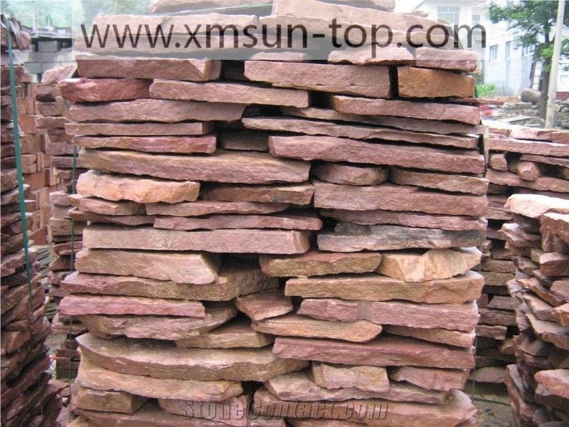 Sorghum Red Random Flagstone Pathway/ Sorghum Red Sandstone Stepping Stones/ Kaoliang Red China Flagstones Tiles/Natural Red Random Flagstone/Irregular Sandstone Flagstone for Paving/Wall/Courtyard