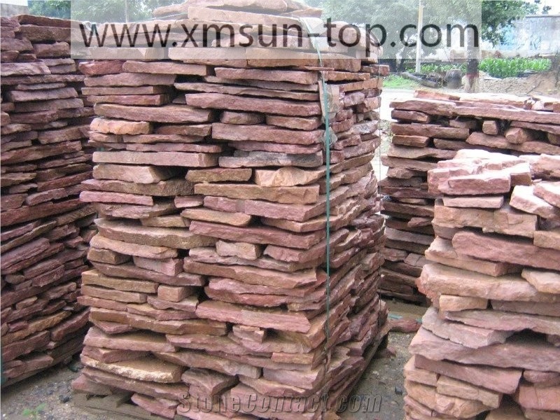 Sorghum Red Random Flagstone Pathway/ Sorghum Red Sandstone Stepping Stones/ Kaoliang Red China Flagstones Tiles/Natural Red Random Flagstone/Irregular Sandstone Flagstone for Paving/Wall/Courtyard